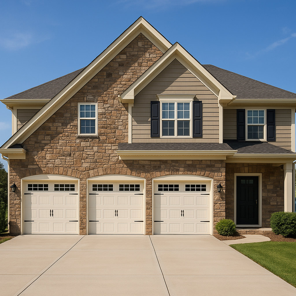 Technician repairing residential garage door