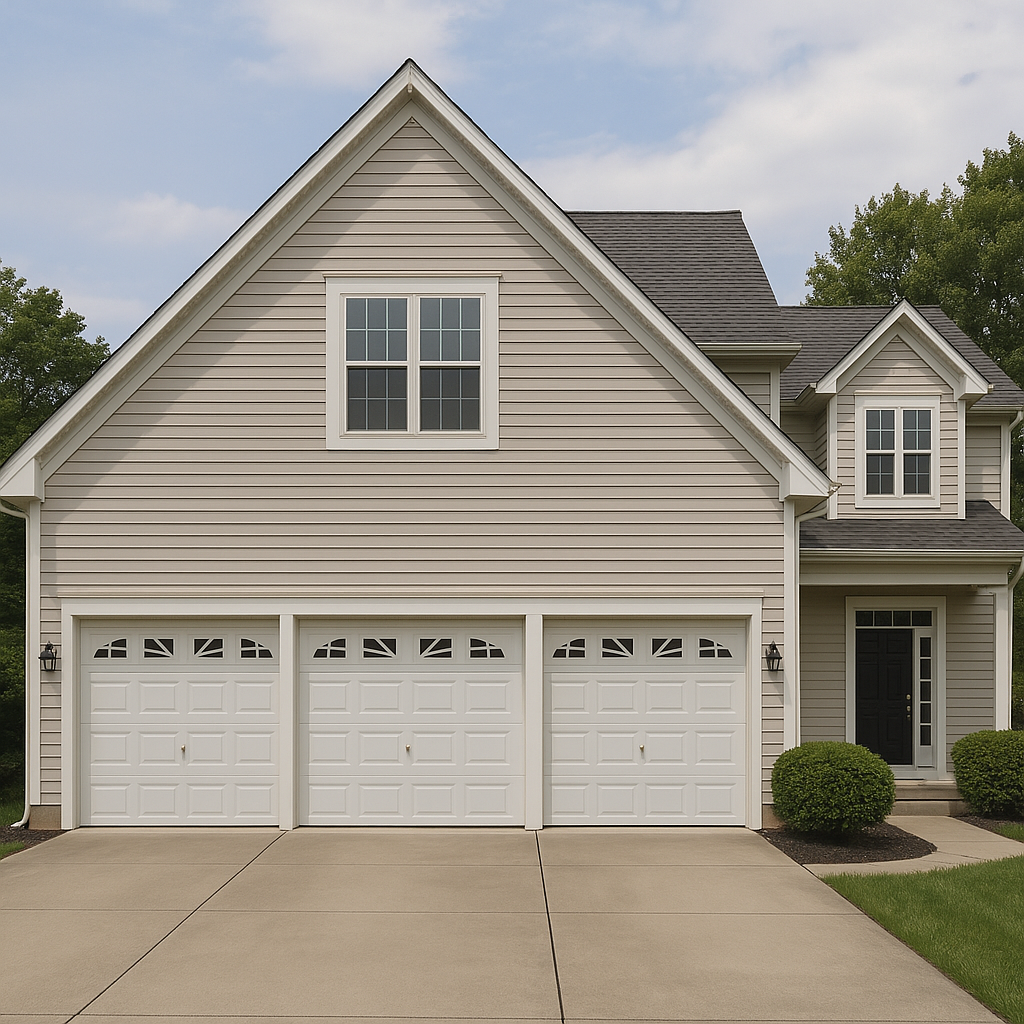 Technician installing residential garage door